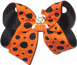 Medium Die Cut Orange over Black with Ghost Holding a Pumpkin Double Layer Overlay Bow